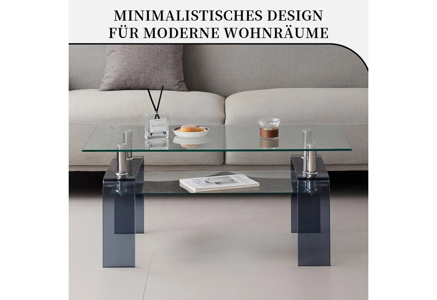 SeedWave Couchtisch Glas Rechteckig Minimalistisch mit Ablage
