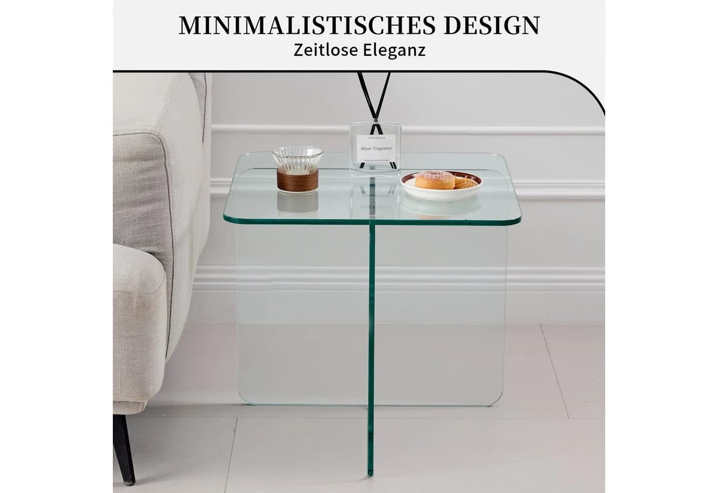 SeedWave Glastisch Beistelltisch T-Gestell Modern Transparent