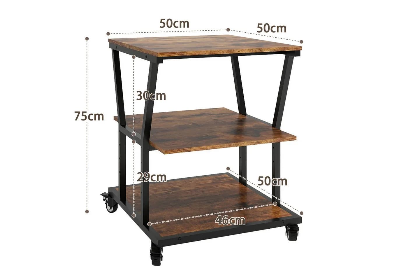 PUNCIA Druckertisch 3-Schichten 50x50cm Weiß/Braun/ Schwarz