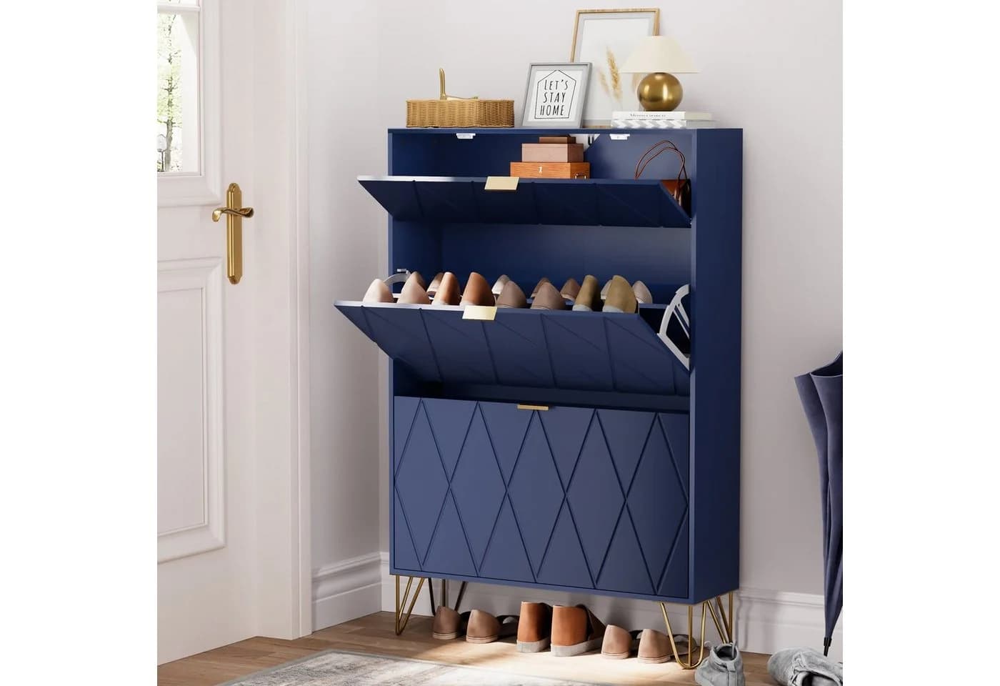 UEV Schuhschrank 2 Klappen 16 Paar Schuhe 80x24x120 cm Platzsparend