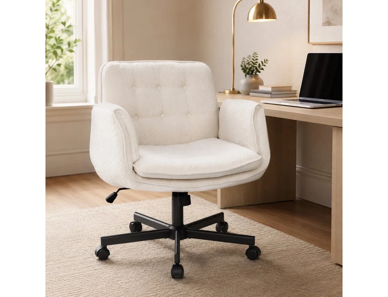 Leawin Bürostuhl ergonomisch Chenille Bezug weiß 5-fach Armlehnen