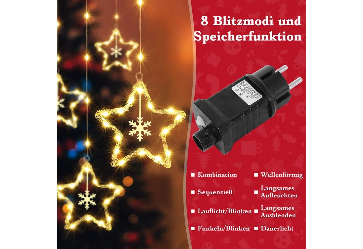 Quntis LED-Lichterkette Weihnachtsengel 30 LEDs Timer 8 Modi