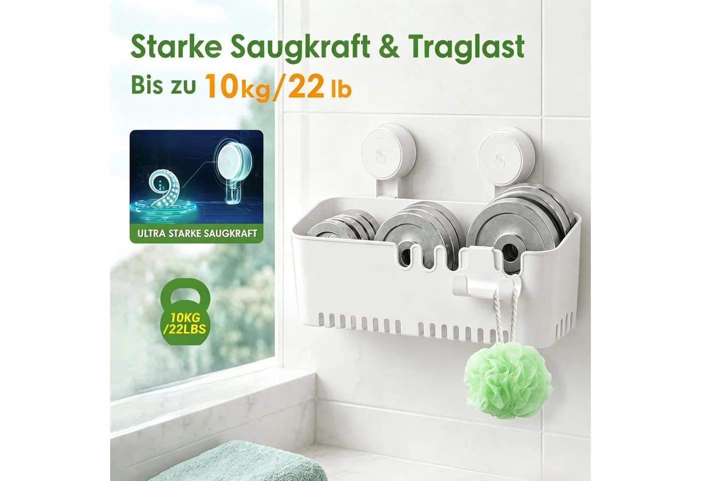 Elegear Duschablage ohne Bohren, Weiß, ABS-Kunststoff, 10 kg Tragkraft