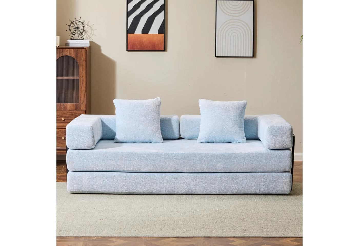 Orvane 4-in-1 Schlafsofa 2-Sitzer Chenille Hellblau