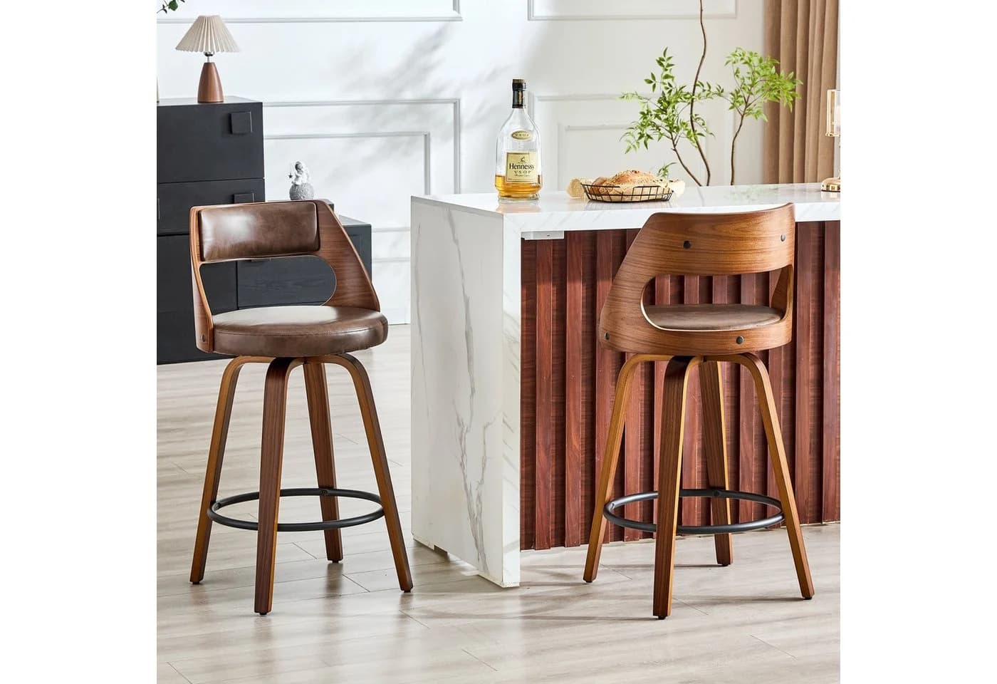 ANYSUN Barhocker 2er Set mit Rückenlehne und Fußstütze, Braun/Schwarz
