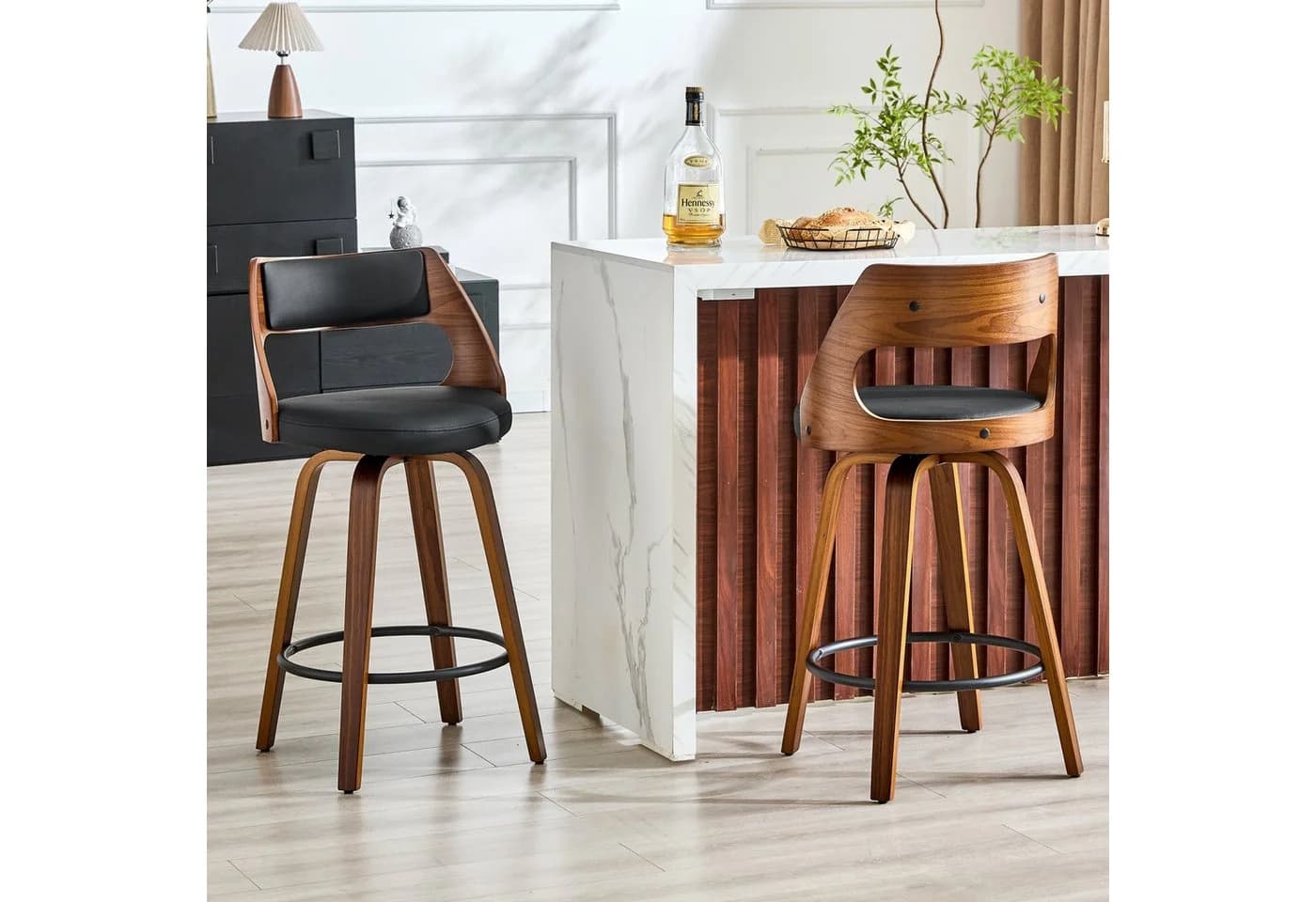 ANYSUN Barhocker 2er Set mit Rückenlehne Schwarz/Braun