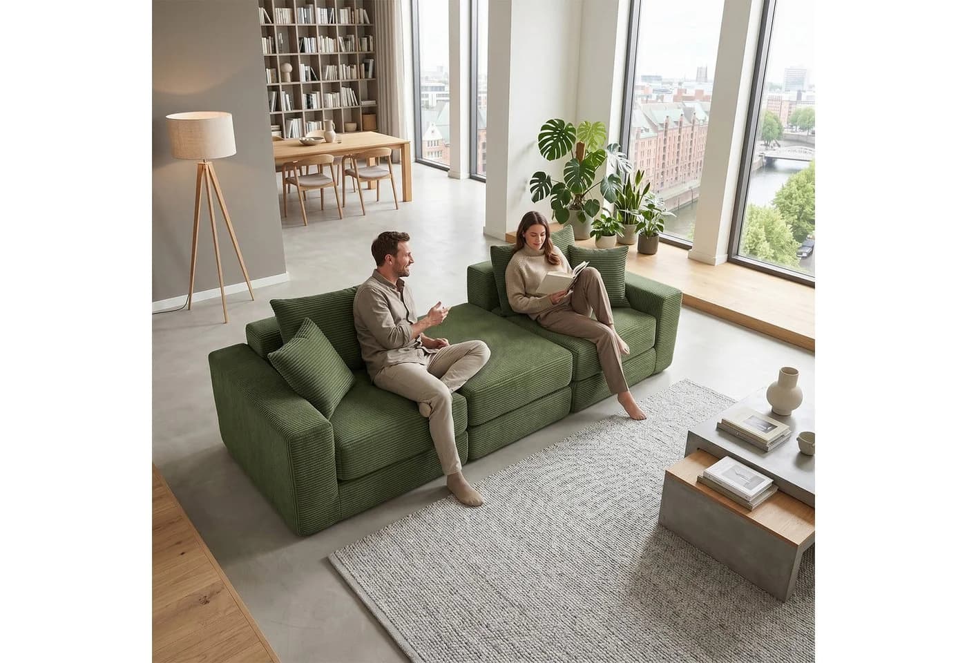 ANYSUN Modulares Cord-Schlafsofa Grün mit Bettfunktion