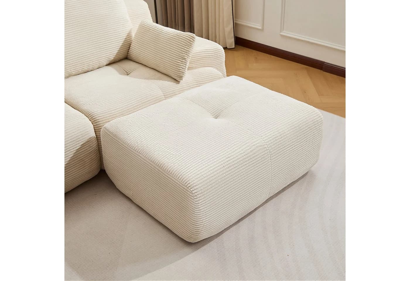 Leawin Fußhocker aus Cord weiß, weich gepolstert modern