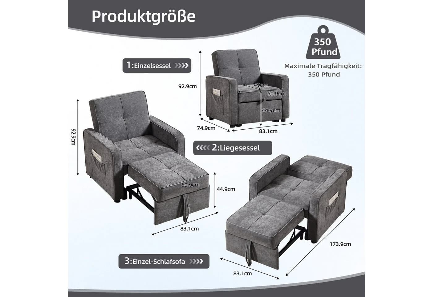 Bonzy Home Schlafsofa Einzelsofa Beige mit Bettfunktion