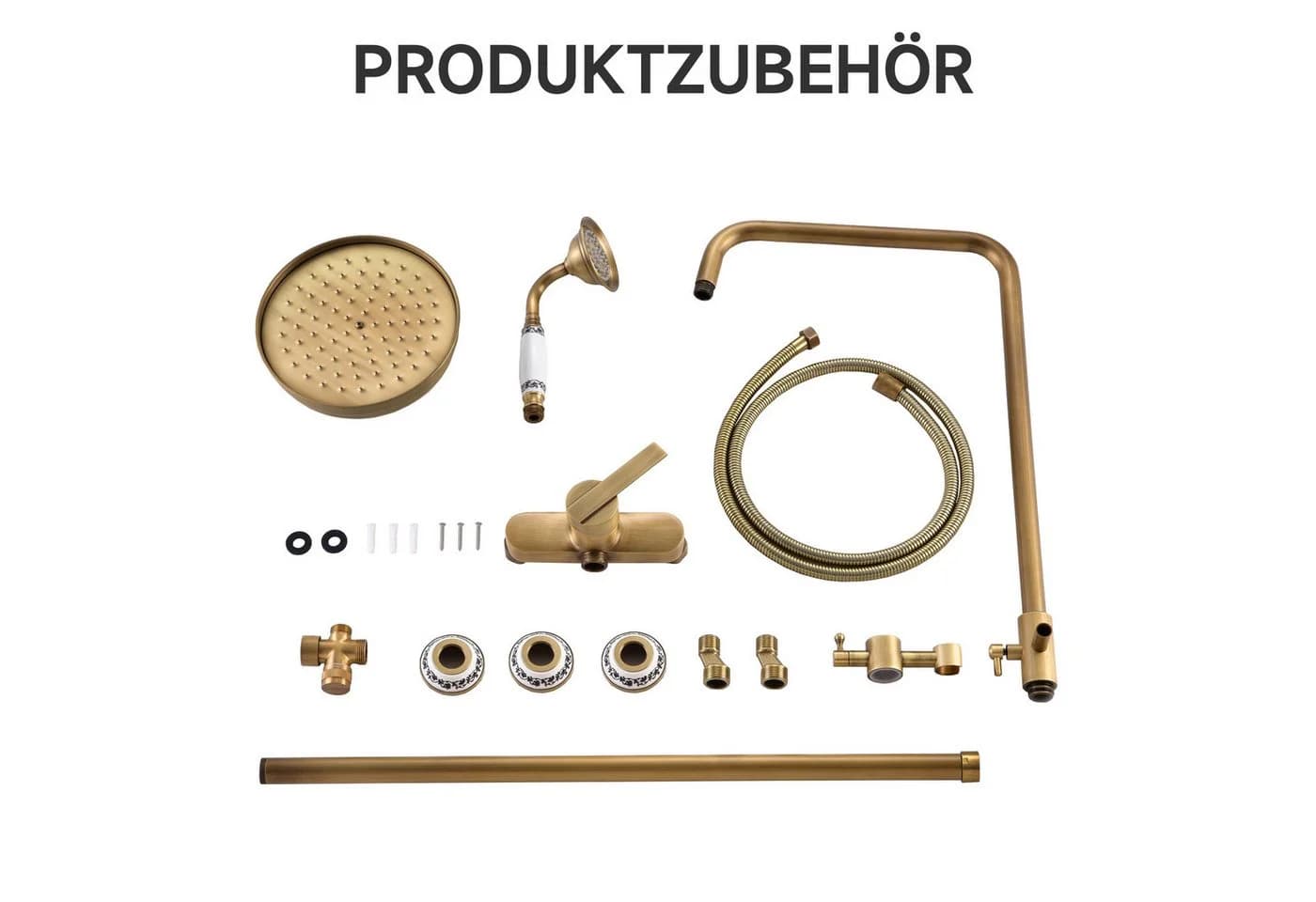 Oihpaw Duschsystem Messing Gold Kopf- und Handbrause