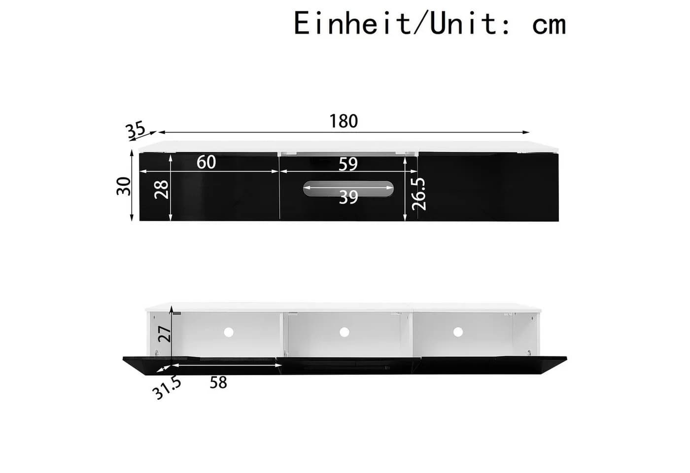 Ulife Lowboard TV-Schrank 180 cm mit LED-Beleuchtung
