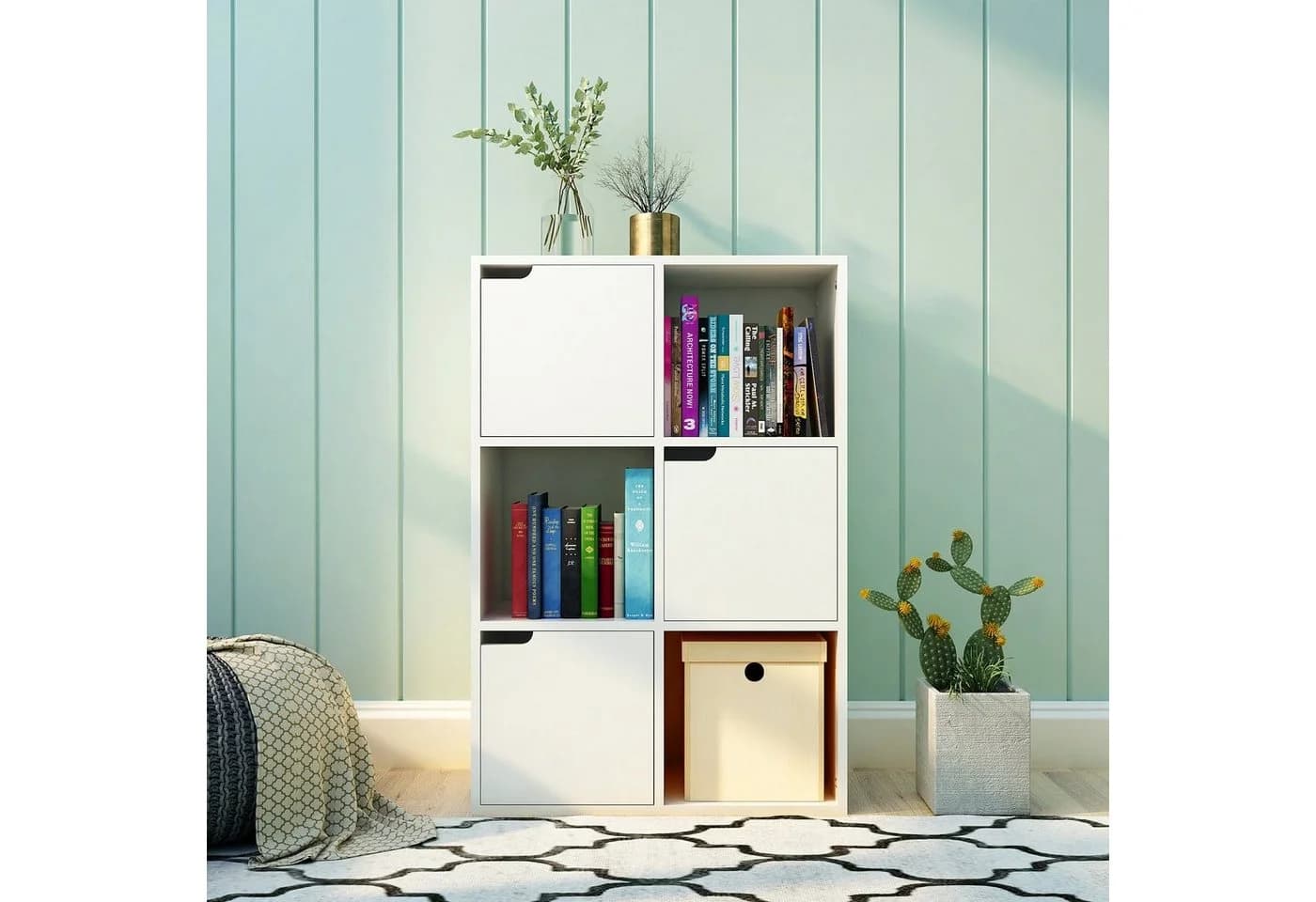 Mondeer Bücherregal Aufbewahrungsregal 6 Fächer Weiß Holz
