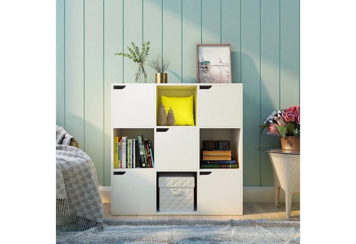 Mondeer Bücherregal Bücherschrank 9 Fächer mit 5 Türen Modern