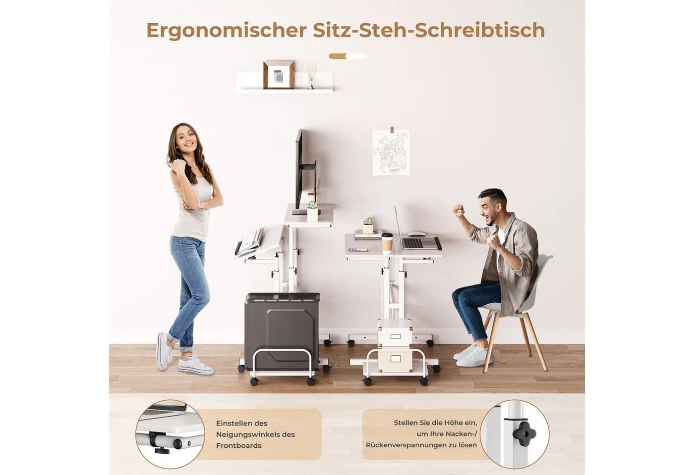 Dripex Stehpult Höhenverstellbar mit Rollen Vintage Braun/Schwarz
