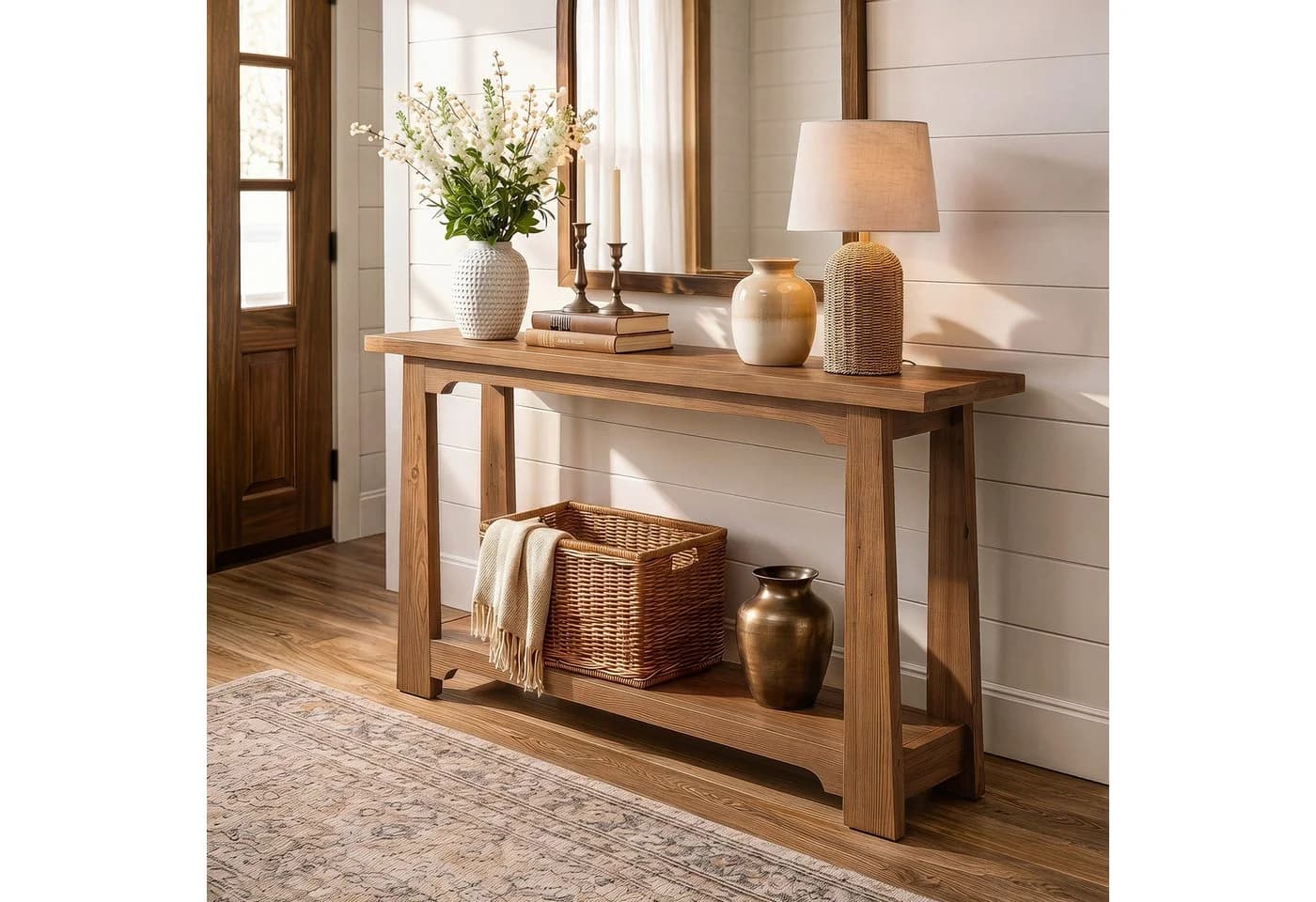 Tribesigns Konsolentisch Massivholz Landhausstil Braun