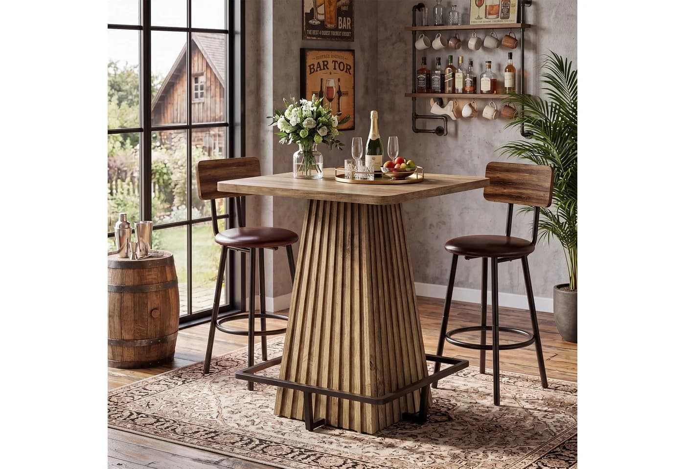 Tribesigns Bartisch 95 cm Stehtisch Braun Landhausstil
