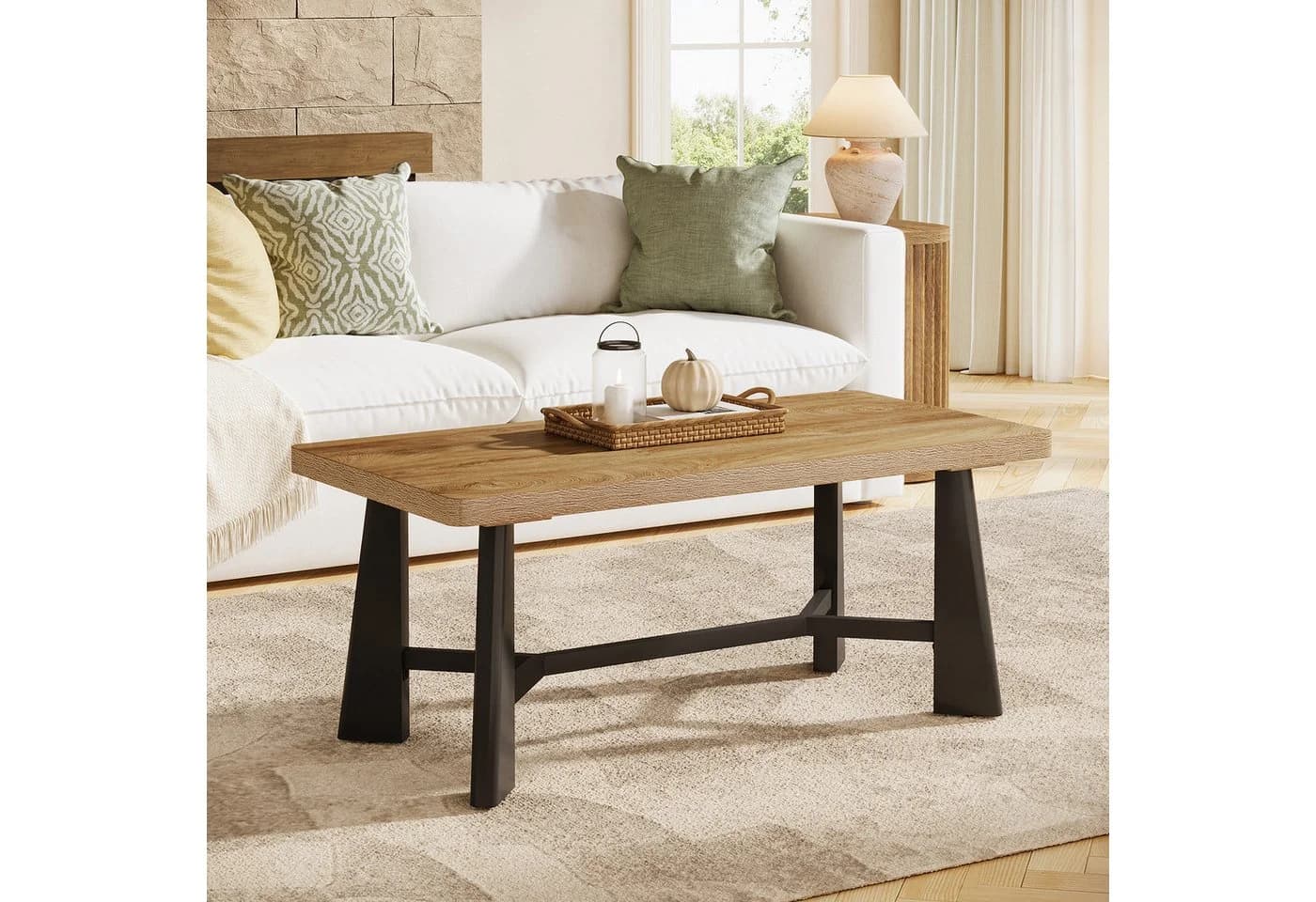 Tribesigns Couchtisch 120 cm Braun Landhaus-Industrie-Stil