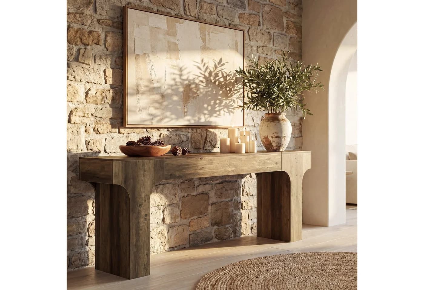 Tribesigns Konsolentisch 200cm Braunes Bogendesign Landhausstil