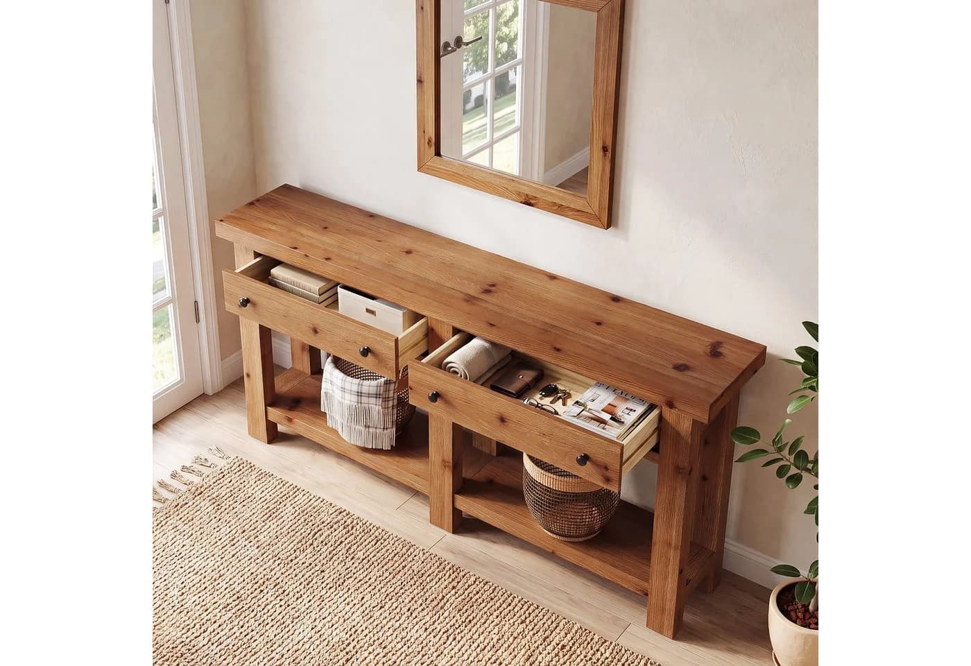 Tribesigns Konsolentisch Massivholz Braun 160 cm