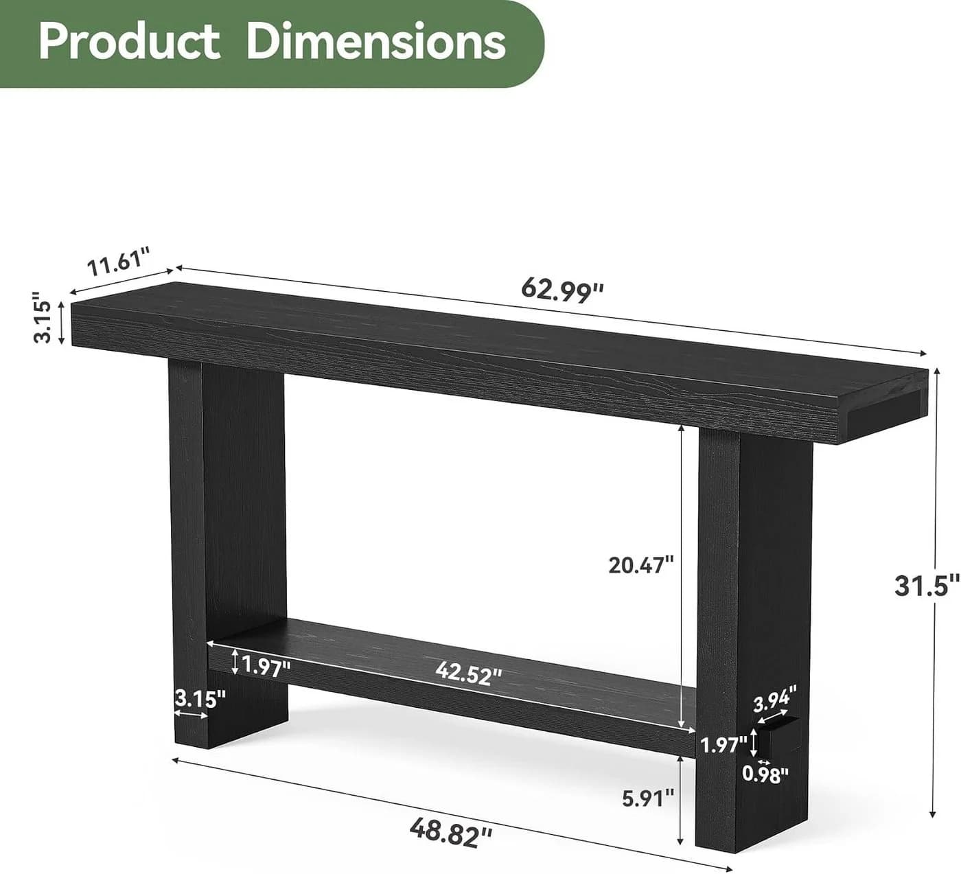 Tribesigns Konsolentisch 160 cm Massivholz Landhausstil Schwarz
