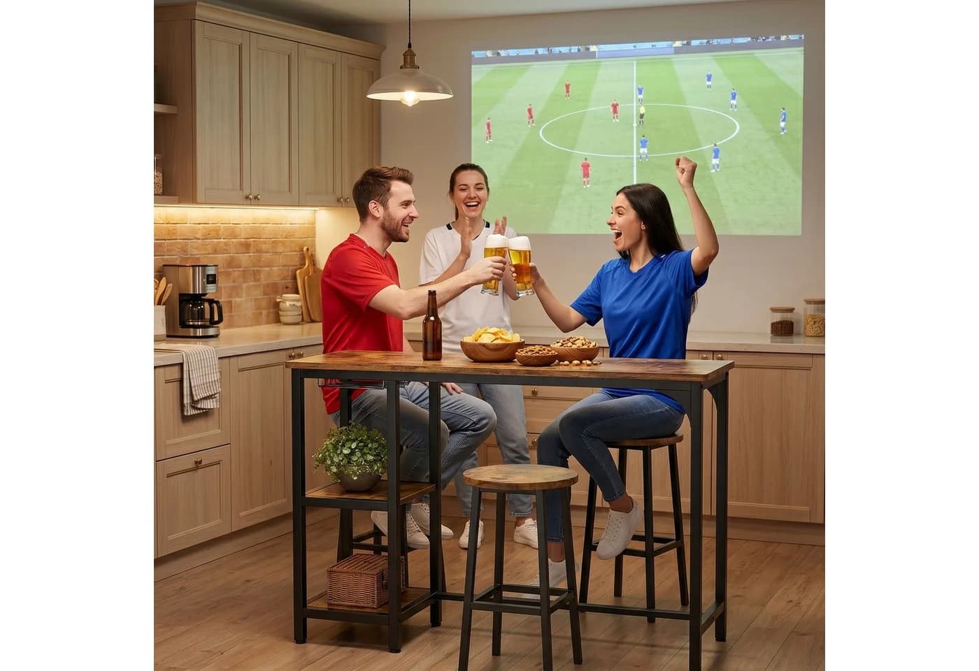 Bealife Bartisch Set 3-tlg. Stehtisch mit 2 Barhockern Braun