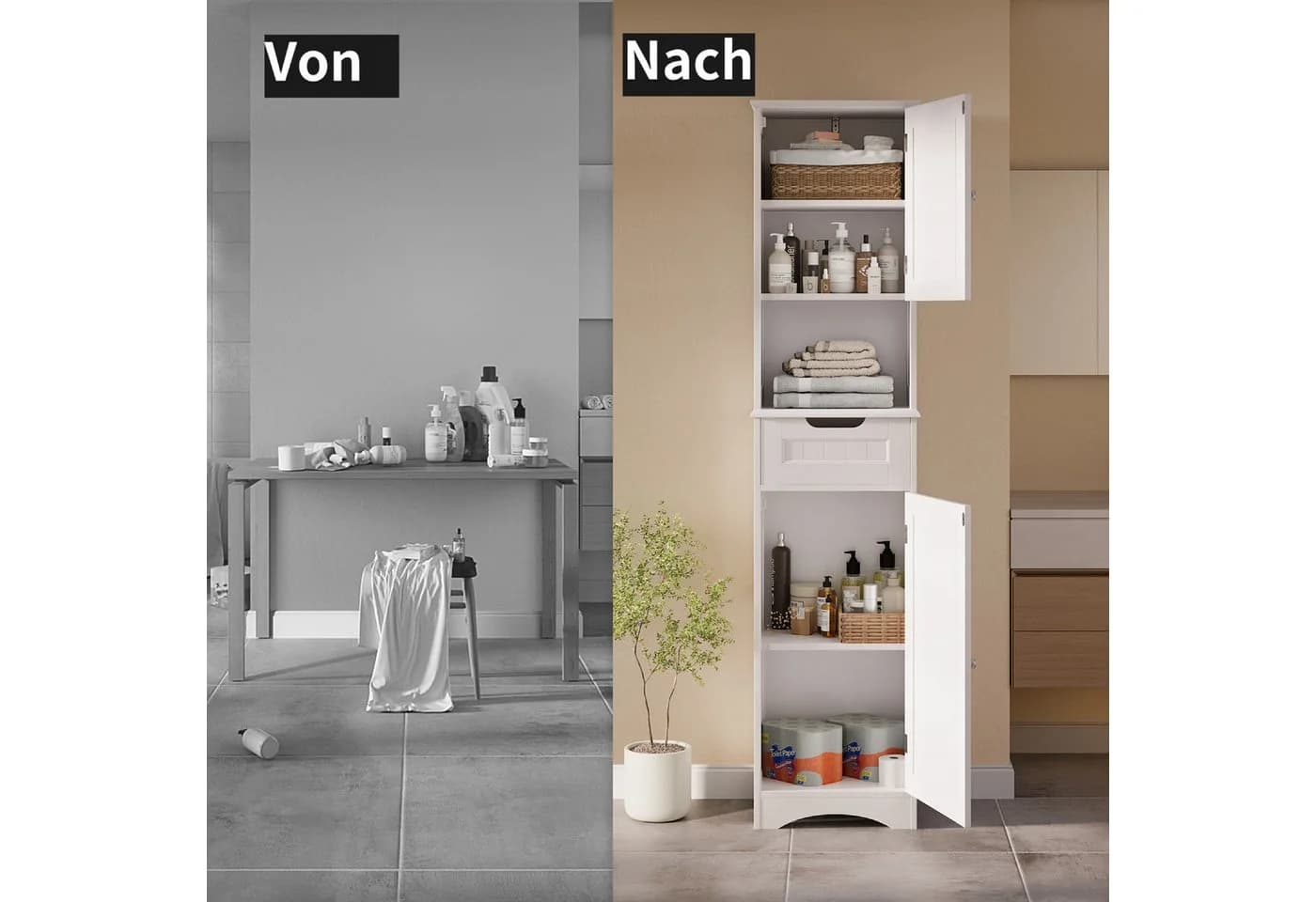 Bealife Hochschrank 170 cm Badezimmerschrank Weiß