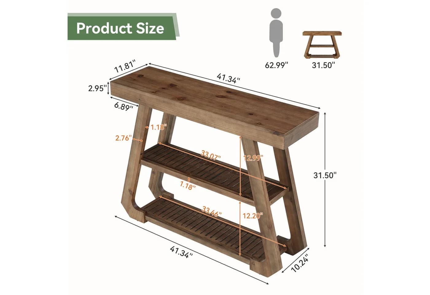 Tribesigns Konsolentisch 105 cm Massivholz Landhausstil Braun