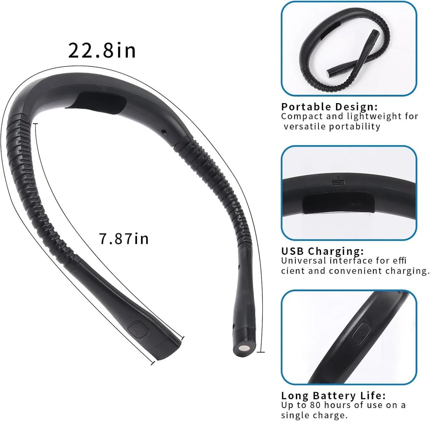 ibettertec LED Leselampe Hals Leselampe, 3 Farben & 3 Helligkeiten, USB-C aufladbar