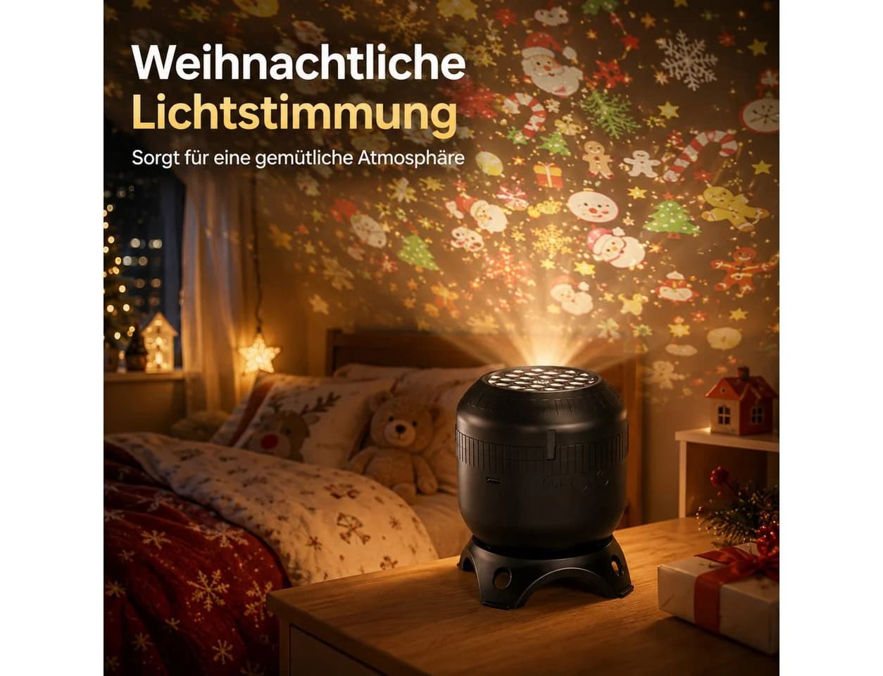 Vornix Projektionslampe mit 8 Wechselmotiven, USB-C, drehbare Projektion
