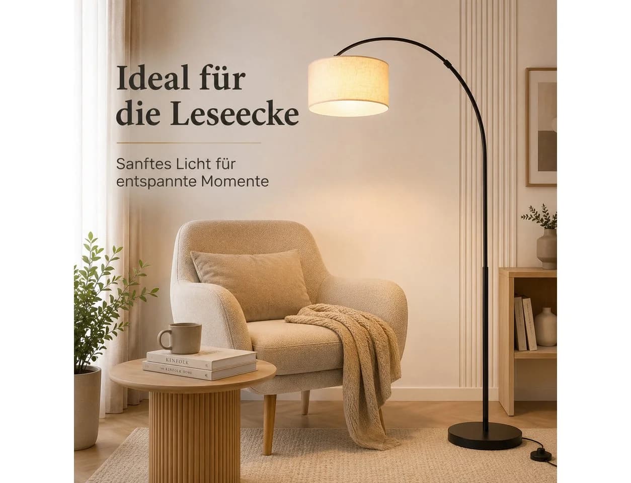Fyrove Stehlampe Bogenleuchte Schwarz-Weiß mit Fußschalter