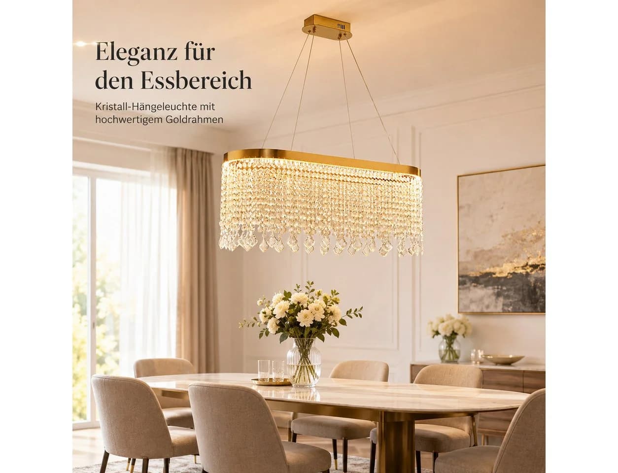 Fyrove Kristall Pendelleuchte dimmbar 80cm App Fernbedienung LED 70W gold
