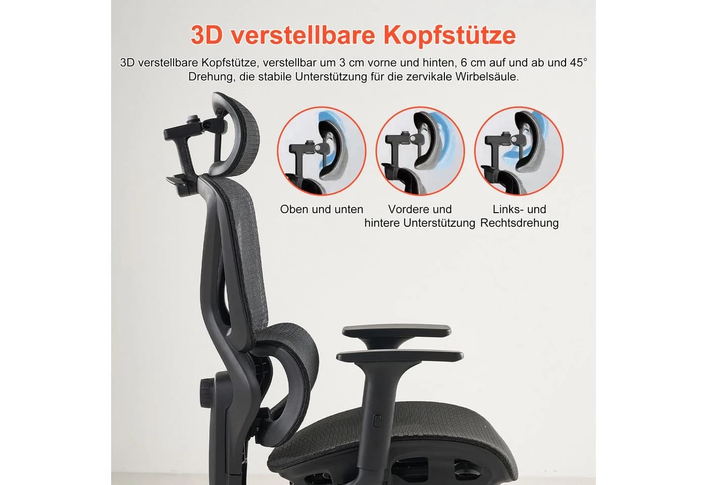 FOXSPORT Bürostuhl Ergonomisch 4D-Armlehnen 3D-Kopfstütze Schwarz
