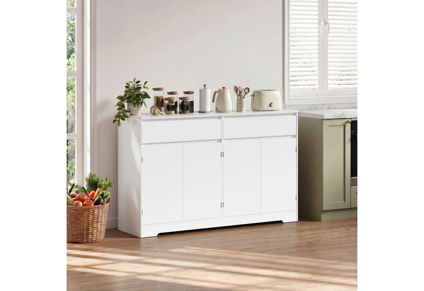 Bealife Sideboard Weiß mit zwei Schubladen und vier Türen