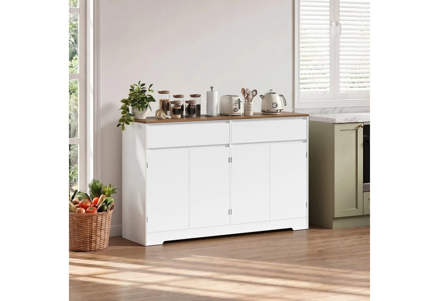 Bealife Sideboard Weiß mit zwei Schubladen und vier Türen