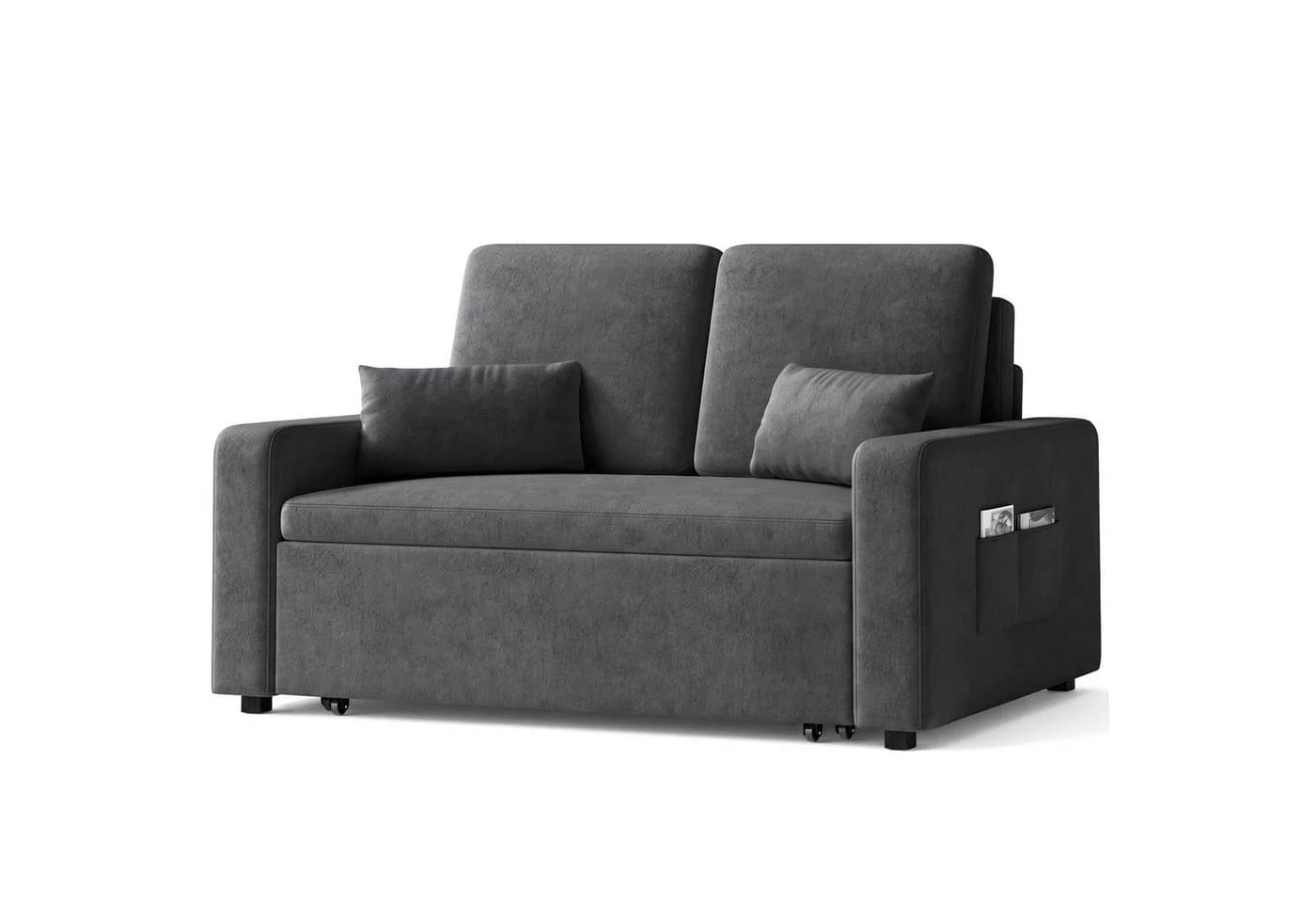 Blishom Schlafsofa 2-Sitzer Velours grau/beige ausziehbar