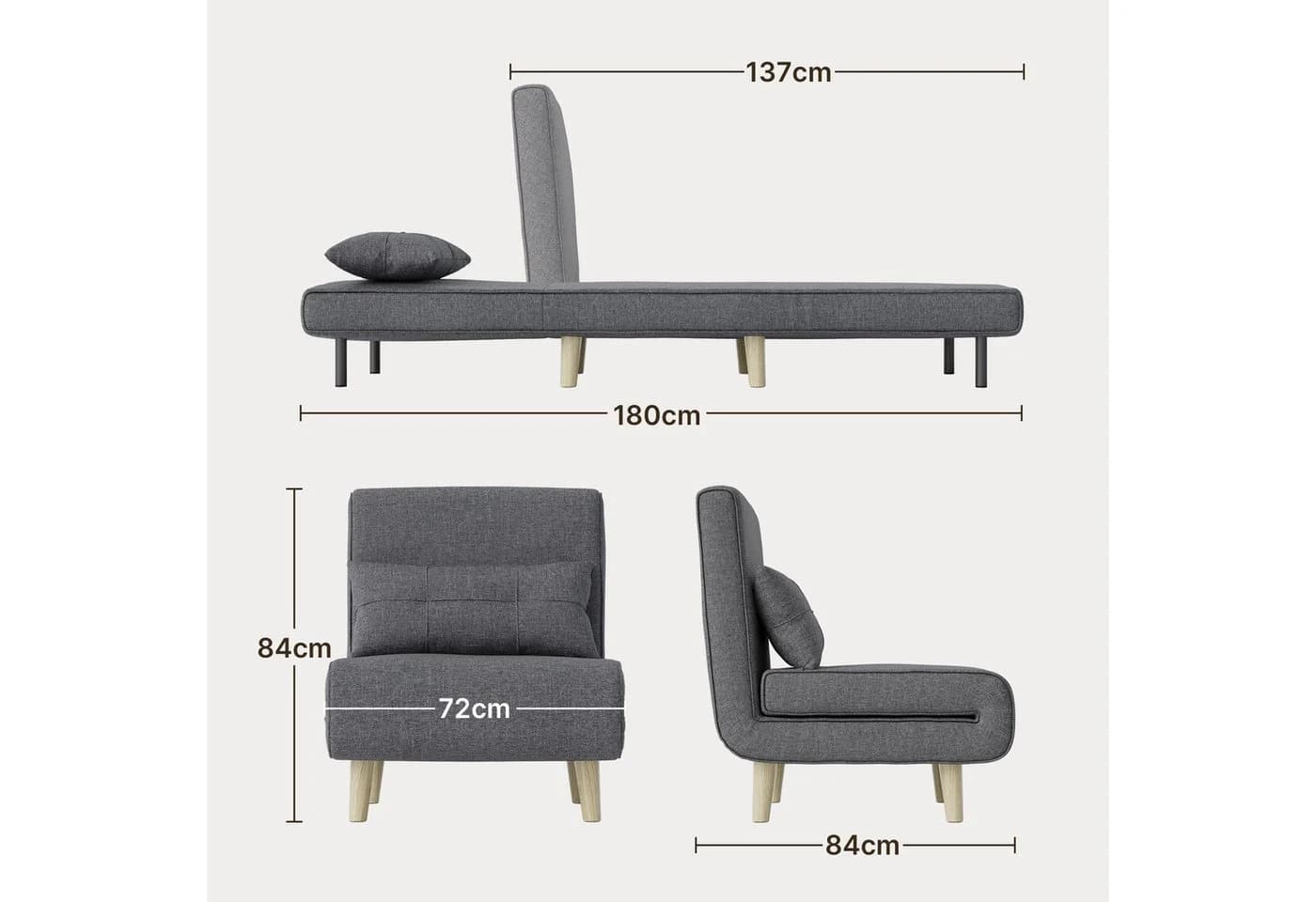 Blishom Relaxsessel Schlafsessel 3 in 1 Grau Leinen