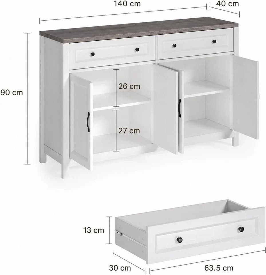 Blishom Sideboard Buffetschrank Landhausstil mit Schubladen