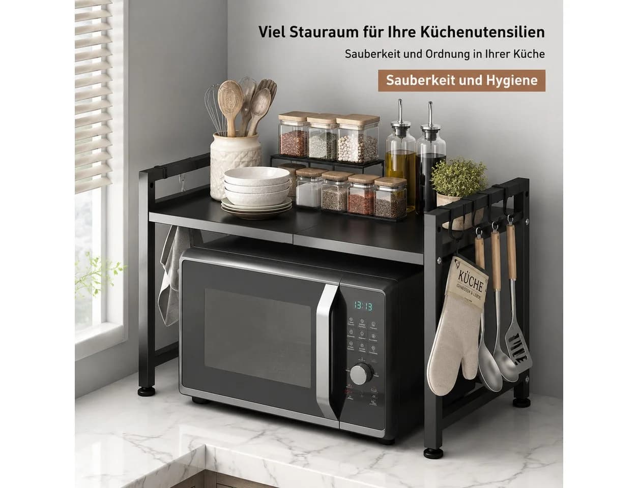 Toomoke Mikrowellenständer Regalelement Schwarz Ausziehbar