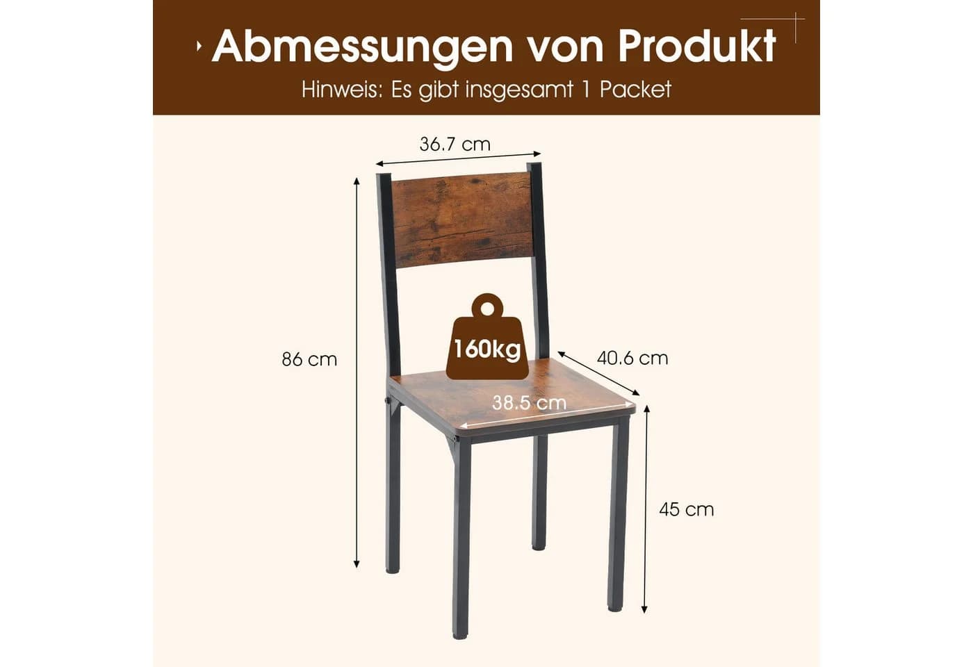 Sunsitt Bistrostuhl Set 4 Stück Industriestil Vintage Braun Schwarz