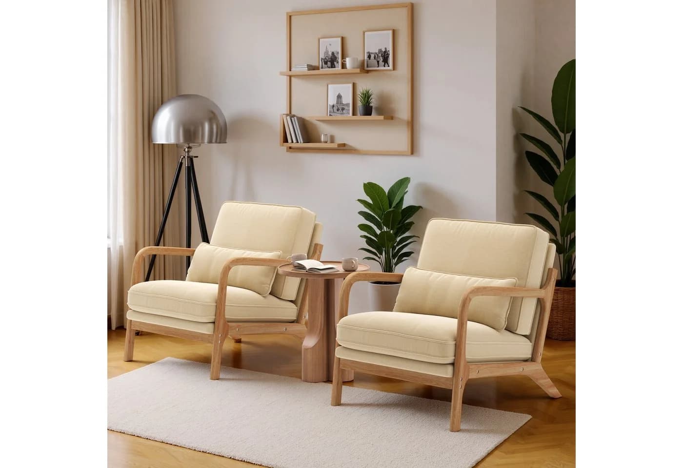 Bealife Relaxsessel Beige/Grau mit Armlehne und Kissen