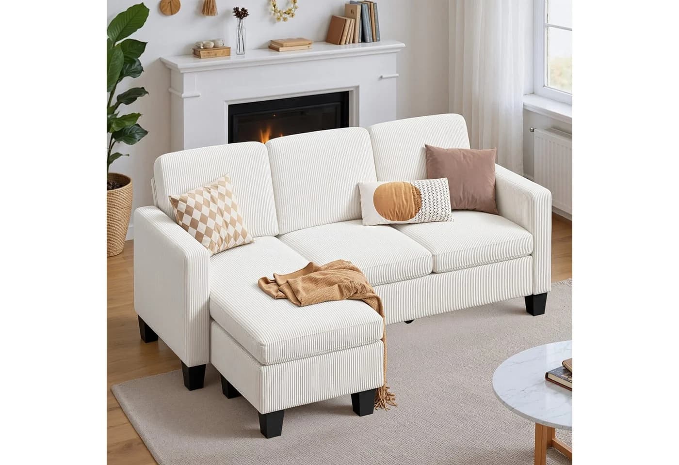 Bealife Ecksofa L-Form 188cm Bettfunktion Weiß/Dunkelgrau