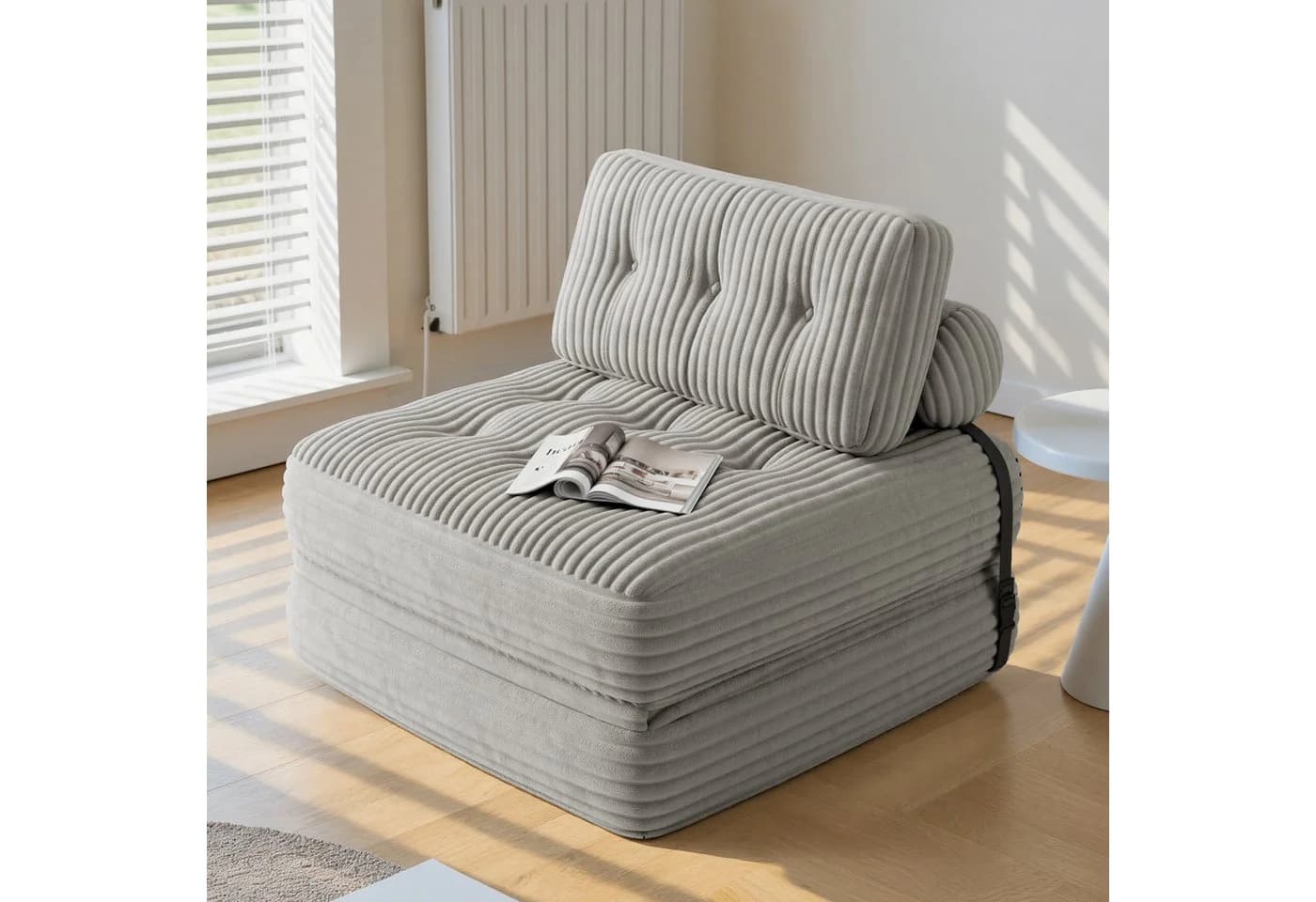Bealife 1,5-Sitzer Klappbares Sofa Relaxsessel Indoor-Lazy Hellgrau
