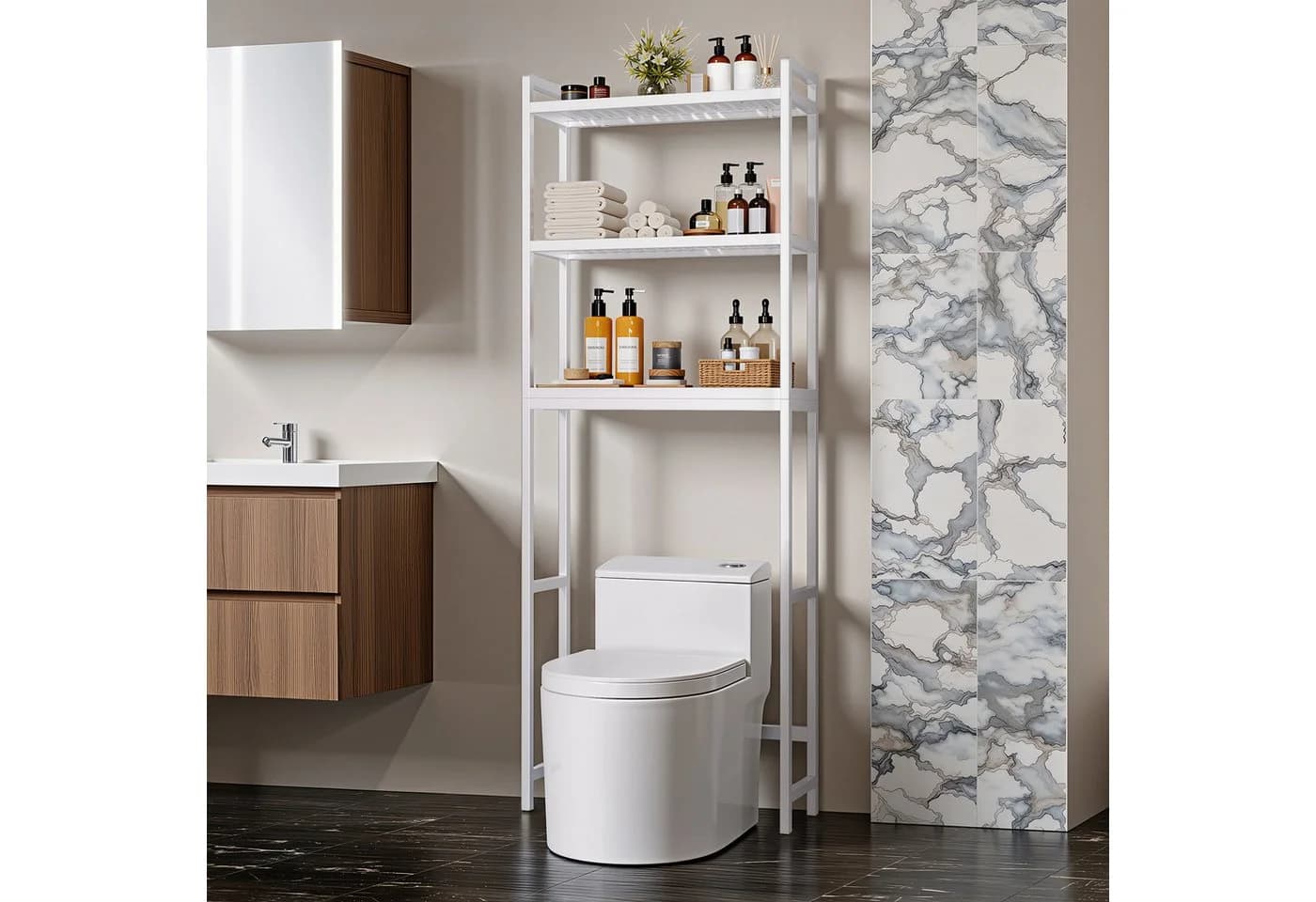 Bealife Badregal Toilettenregal aus Bambusholz Weiß 3 Etagen