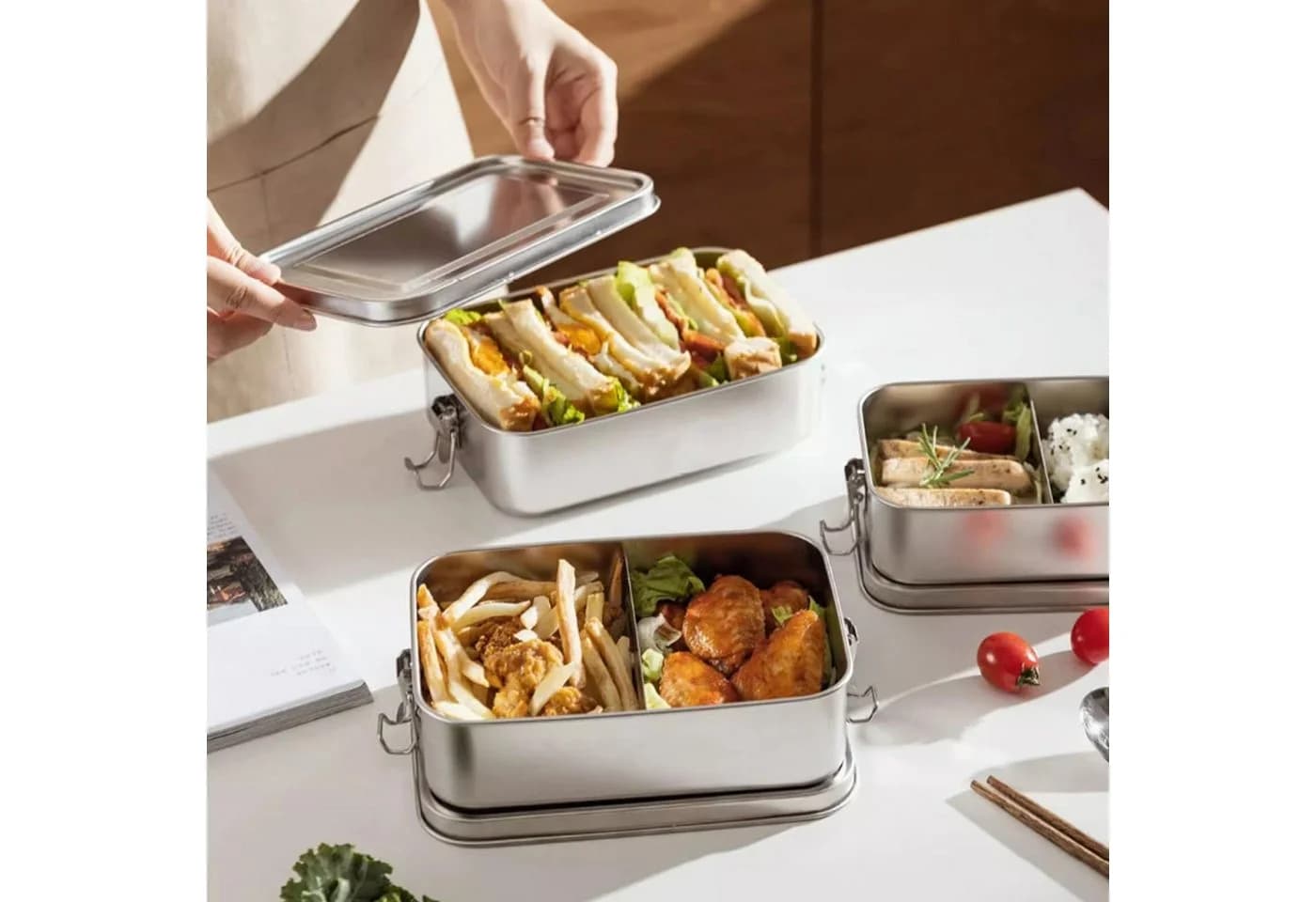 OSTWOLKE Lunchbox Edelstahl 1400ml Auslaufsicher Silber
