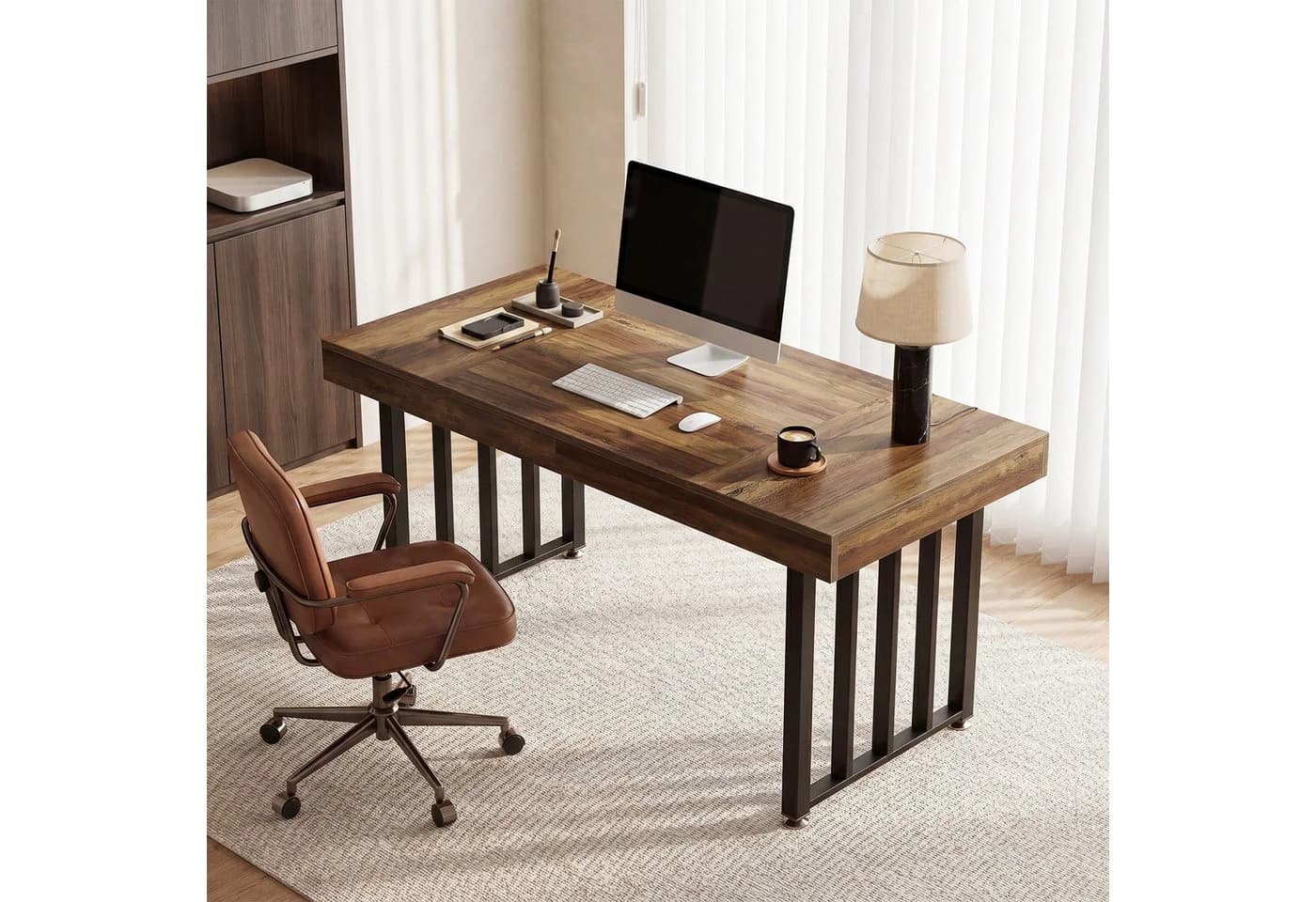 Tribesigns Schreibtisch 140 cm Braun Schwarz Modern Industrial