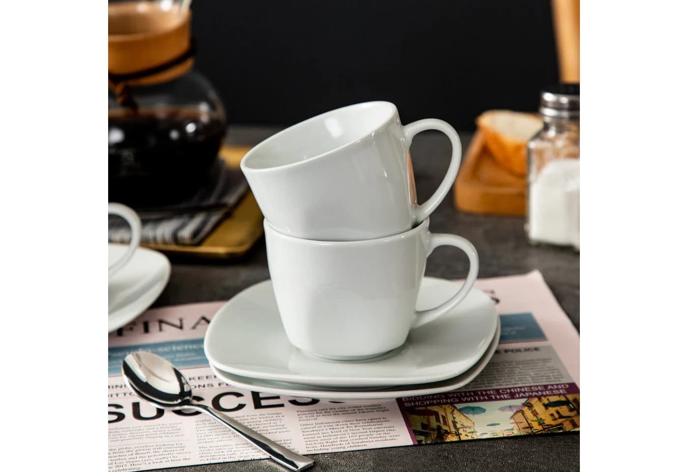MALACASA ELISA Kaffeeservice 6-tlg. Grauweiß Porzellan