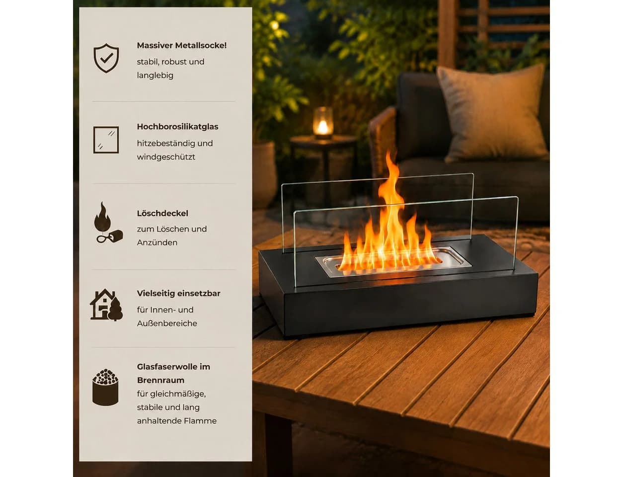 Nettlife Ethanol Tischkamin Schwarz Edelstahl & Glas