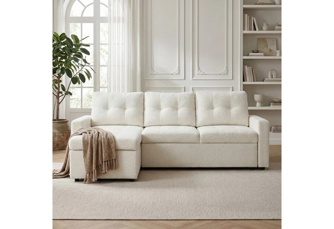 Jiexi Schlafsofa Ecksofa L-Form Teddy-Fleece