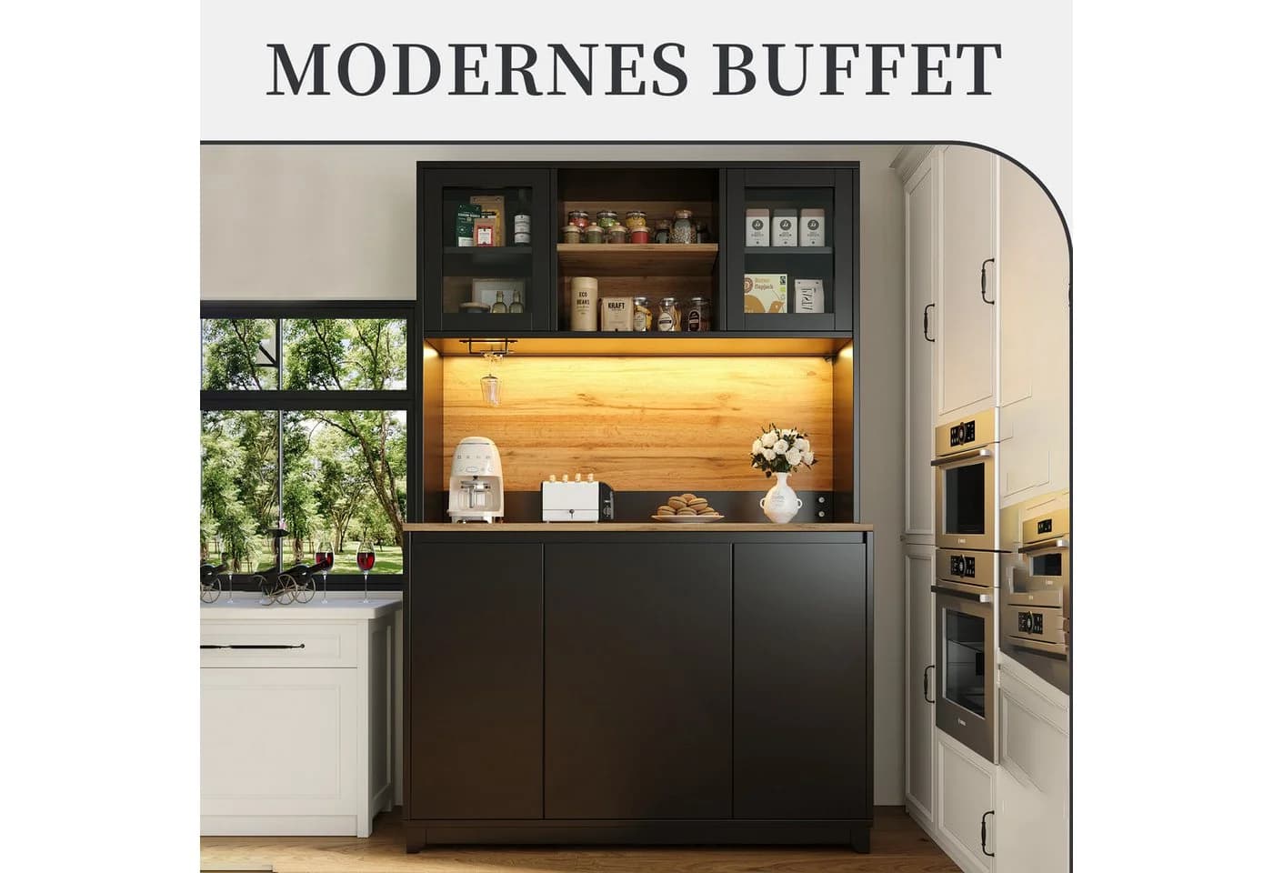 SeedWave Buffet LED Allzweckschrank Schwarz Holzoptik