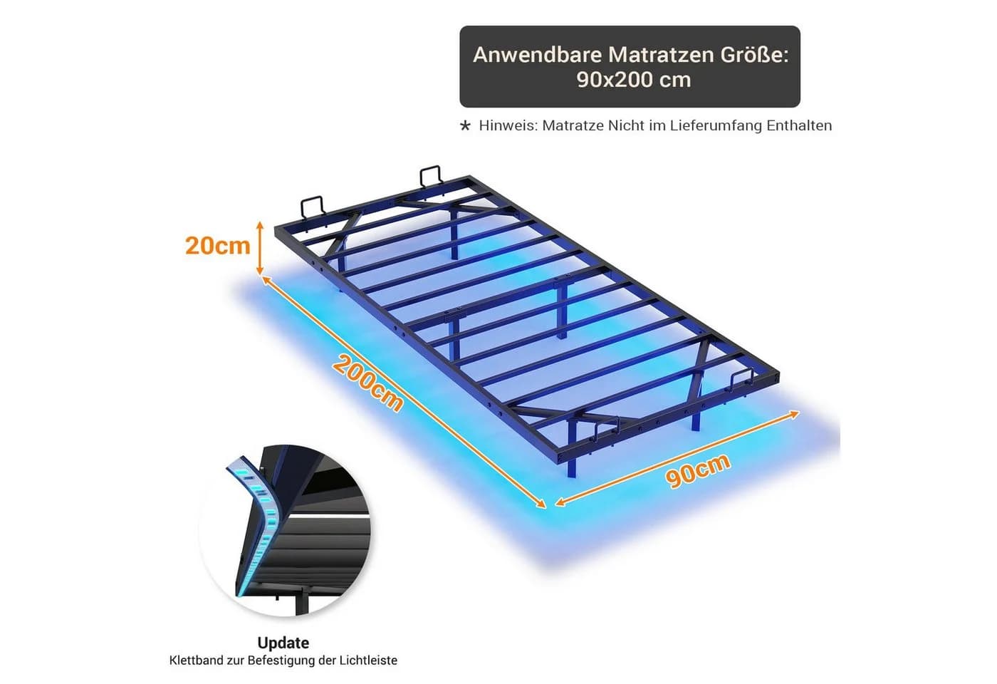 MSMASK Metallbett Schwebebett Bettgestell mit LED-Beleuchtung Schwarz